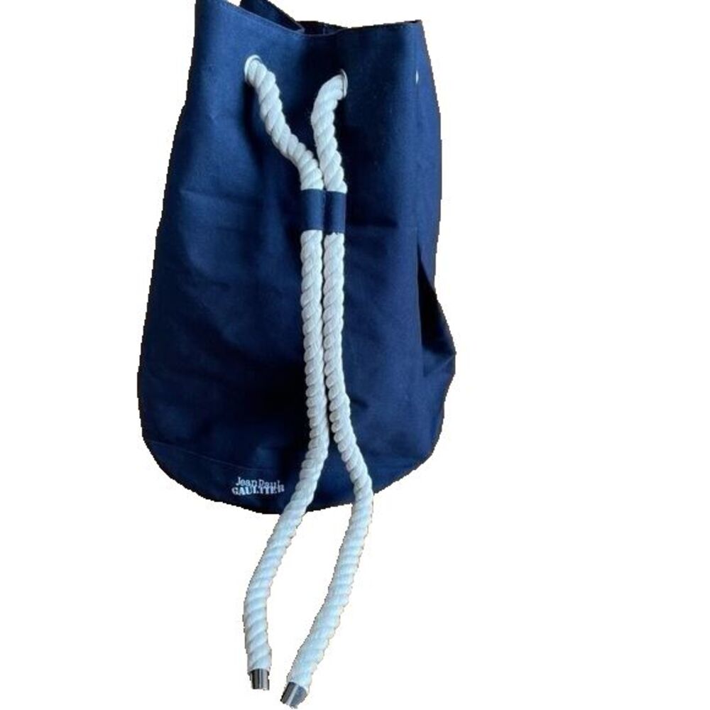 Jean Paul Gaultier Lg Navy Canvas Duffle Backback Nautical Rope Drawstring - Picture 8 of 12